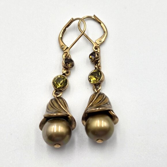 Givenchy Jewelry - Vintage Givenchy Earrings Gold Tone Faux Olive Pearl Faux Citrine Dangle